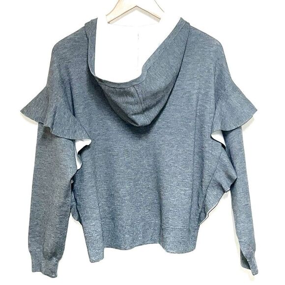 Alice + Olivia HARRIS RUFFLE ZIP HOODIE IN MEDIUM HEATHER GREY - Picture 6 of 9